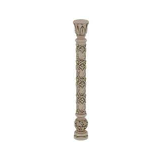 Un rendu 3D d'une colonne haute et élancée avec des sculptures complexes de feuilles d'acanthus et des bandes décoratives, pr