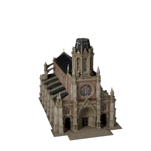 Cathedral high poly 3D model, close-up architectural render view, showing public building materials and architectural detail