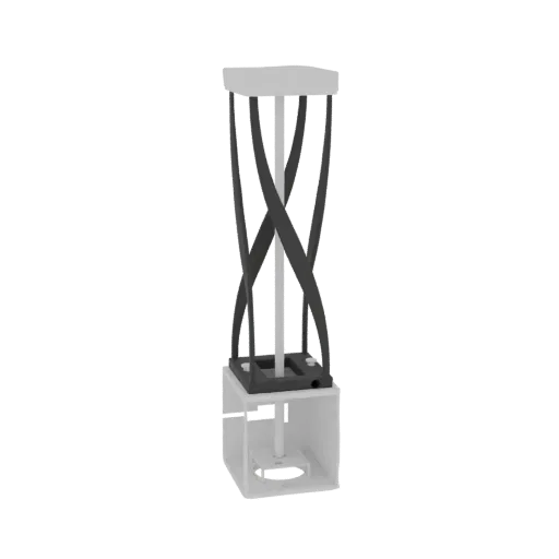 3D model of a modern floor lamp with a white base and a dark, twisted column.