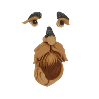 3D model of a whimsical gnome face with large, expressive eyes and a detailed, bushy brown beard, set against a white backgro