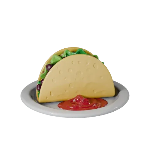 Homestyle Taco Platter 3D model, three-quarter front view, Unity viewport, showing sauces, plated composition.