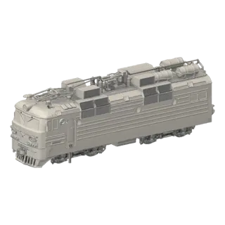 Modelo 3D de uma Locomotiva Elétrica Soviética V65, mostrado em perspectiva frontal três quartos em fundo branco.