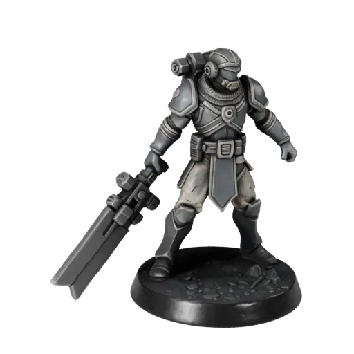 Sci-Fi Warrior Miniature collectible 3D model preview showing silhouette, studio close-up view, pose and resin detail