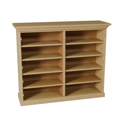 Wall Mounted Bookshelf Modular 3D model, dining room, isometric modular kit view, painted wood detail.