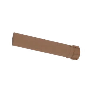 Modello 3D di un silenziatore mimetico desertico, mostrato in angolazione su sfondo bianco.