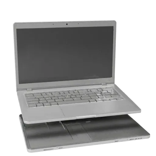 Ultrabook Tablet Computer Low Poly 3D model, game viewport three-quarter view, showing brushed metal, open lid angle.
