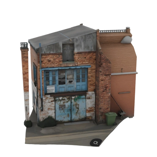 Dilapidated Brick Warehouse with Blue Doors