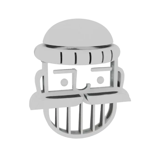 3D model render of a stylized cartoon face with a white beanie and a thick black moustache, against a black background.