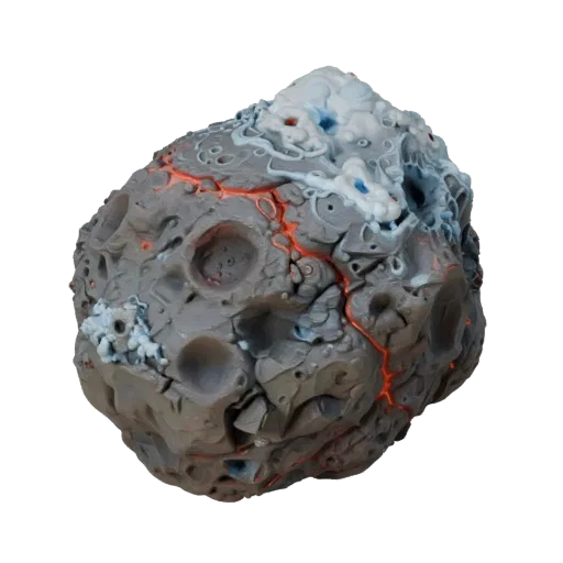 Lava Asteroid Field Realistic 3D model, three-quarter studio render, showing rock, spherical body scale.