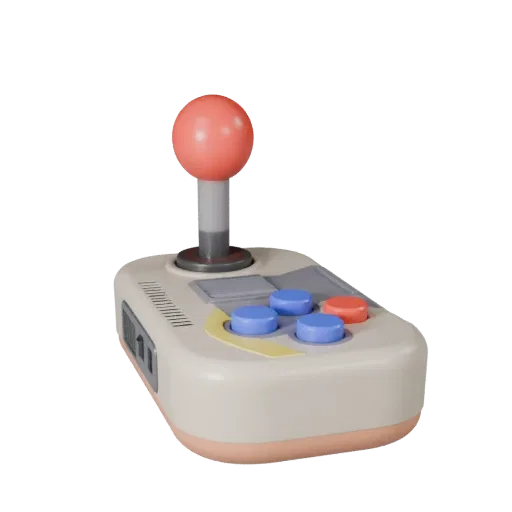 Portable Arcade Stick Stylized 3D model, stylized isometric render, showing matte plastic, console proportions.