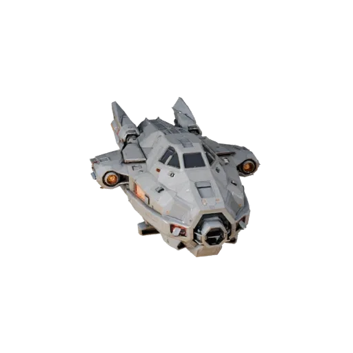 Modello 3D Navetta Orbitale Low Poly, viewport di gioco a tre quarti, asset veicolo low-poly con silhouette di missione, sudd