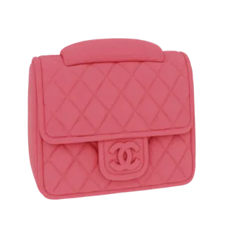 3D model of a pink quilted flap bag with a classic diamond pattern and interlocking logo, presented on a white background.