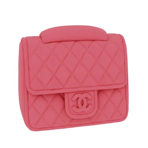 3D-Modell einer pinken gesteppten Henkeltasche mit klassischem Rautenmuster und Logo, auf weißem Hintergrund.