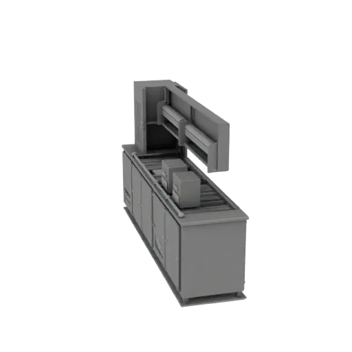 Assembly Control Cabinet Printable 3D model, isometric STL render, showing painted steel, machine stations.