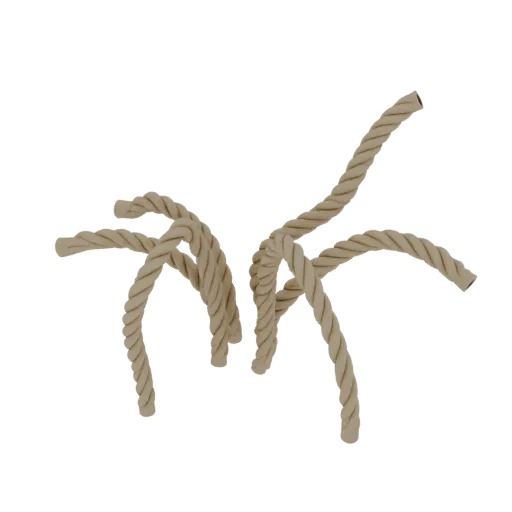 A 3D render of a bundle of thick, twisted ropes with a natural beige texture, arranged in a loose coil.
