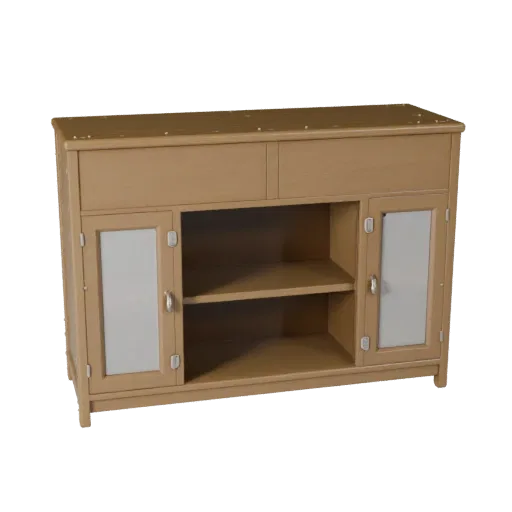 Industrial Sideboard Product Viz 3D model, dining room, three-quarter studio product render, painted wood detail.