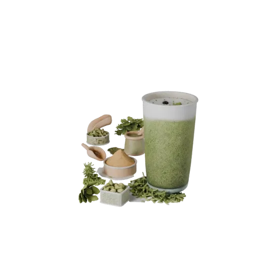Fresh Herb Rice Sack Realistic 3D model, three-quarter studio render, showing powders, small ingredient shapes.