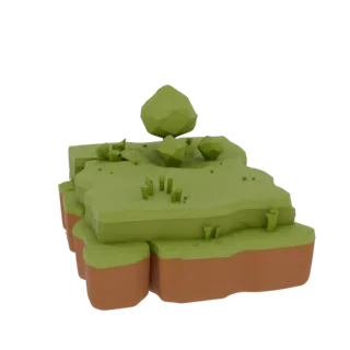 نموذج ثلاثي الأبعاد قابل للطباعة لبيئة الغابة المسحورة، عرض ثلاثي الأبعاد isometric لسطح المكتب، يظهر طبقات التضاريس، تفاصيل