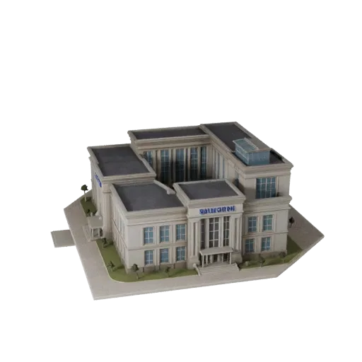 Police Station high poly 3D model, close-up architectural render view, showing public building materials and architectural de