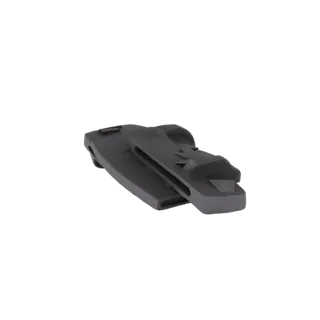 Un modèle 3D gris foncé d'un véhicule futuriste flottant avec un design élégant et aérodynamique, vu sous un angle de trois q