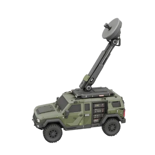 Modèle 3D poste de commandement mobile sur SUV blindé avec antenne déployable