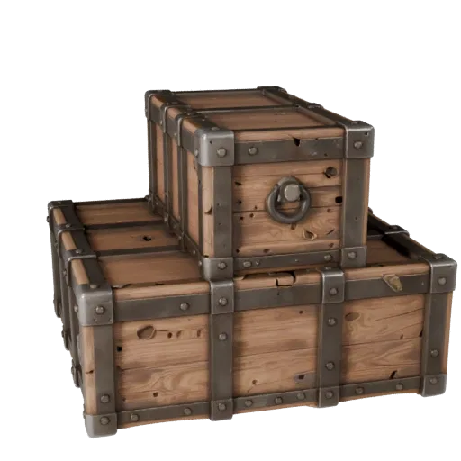 Weathered Crate High Poly 3D model, close-up studio render, showing wood planks, stackable massing.