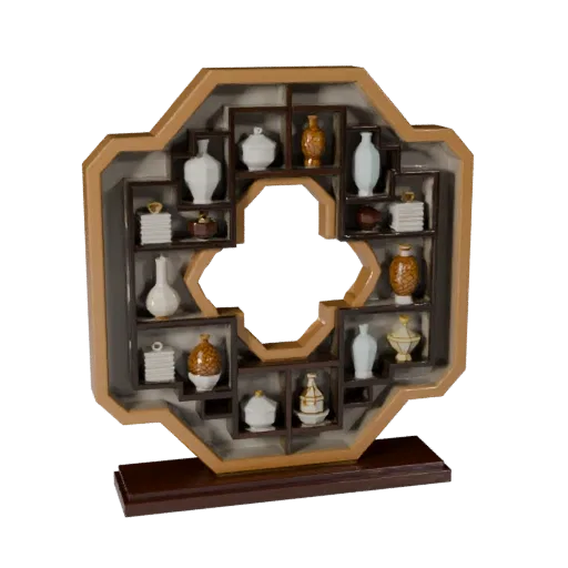 Luxury Wall Art Low Poly 3D model, living room, game viewport three-quarter view, ceramic detail.