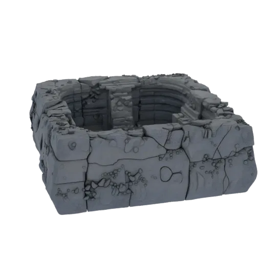 Catacomb Room Tile Printable 3D model, isometric tabletop STL render, showing aged stone, built remnants.