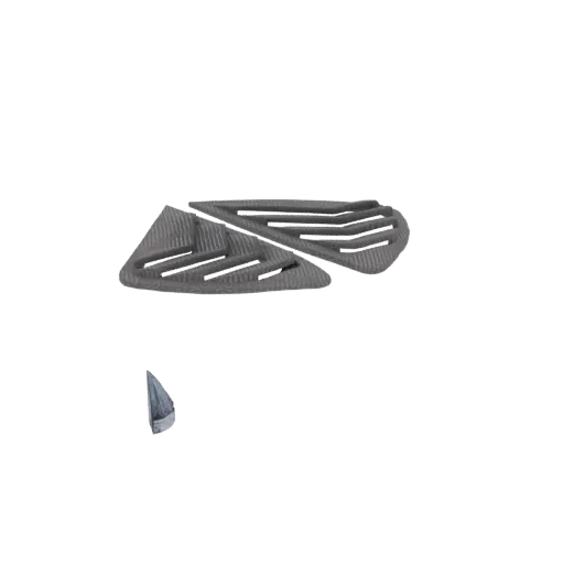 3D model of a set of grey ventilation grilles with parallel slits and textured frames, viewed from an angle.