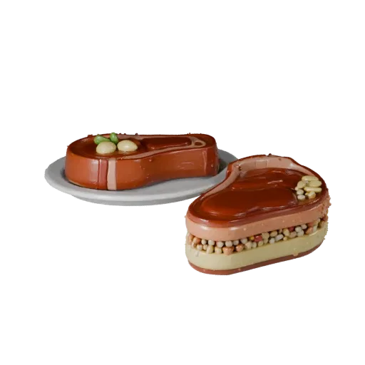 Steak STL print ready 3D model, turntable hero render, showing plate proportion and finish under studio key light.