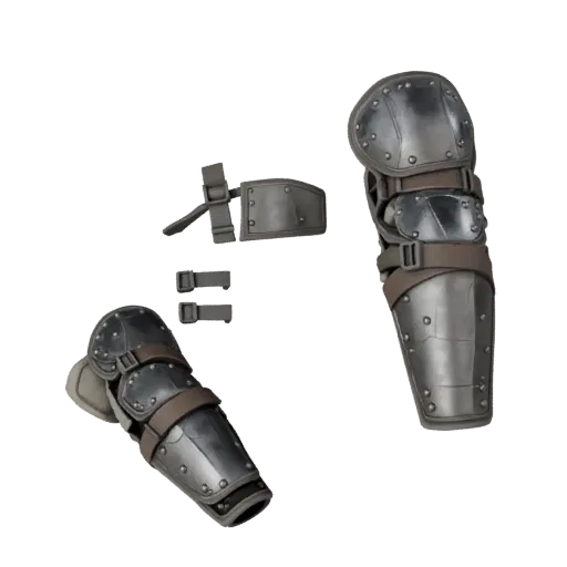 Tactical Arm Guard Modular 3D model, isometric modular kit view, showing metal plates, wearable protection silhouette.