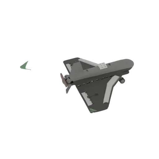 3D model of a dark gray futuristic drone with a propeller and green accents, viewed from the side.