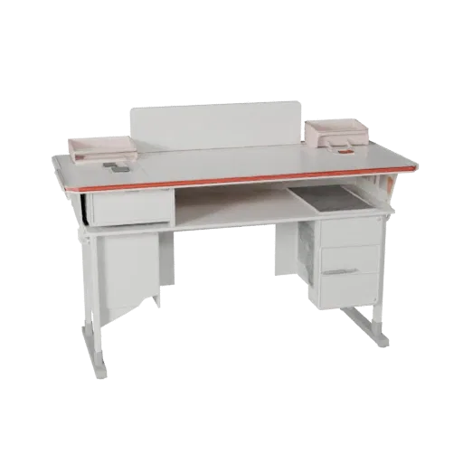 Minimal Desk Organizer Stylized 3D model, stylized isometric render, showing plastic, desk-scale silhouettes.