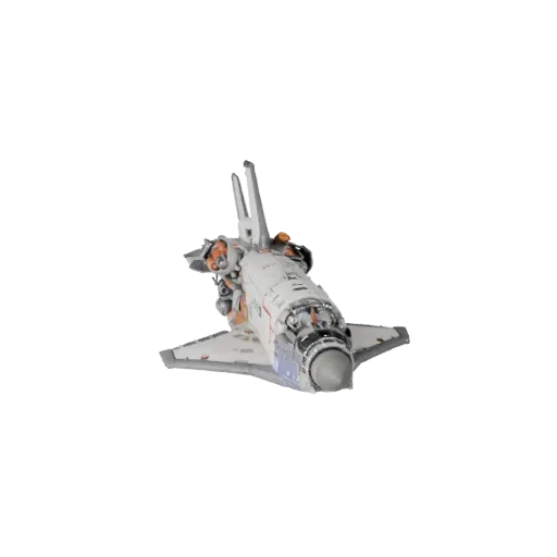Modello 3D Orbital Shuttle, vista studio tre quarti, asset veicolo pronto per animazione con silhouette di missione, suddivis