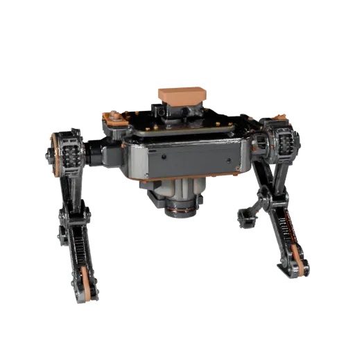 Service Crawler Robot 3D model, three-quarter front view, Unity viewport, showing metal frames, robot form.