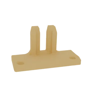 3D model of a beige industrial bracket with a flat base and two parallel upright supports, shown from a slight angle.