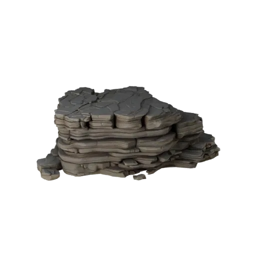 Coastal Rock Shelf Stylized 3D model, stylized isometric environment render, showing stratified stone, water edges.