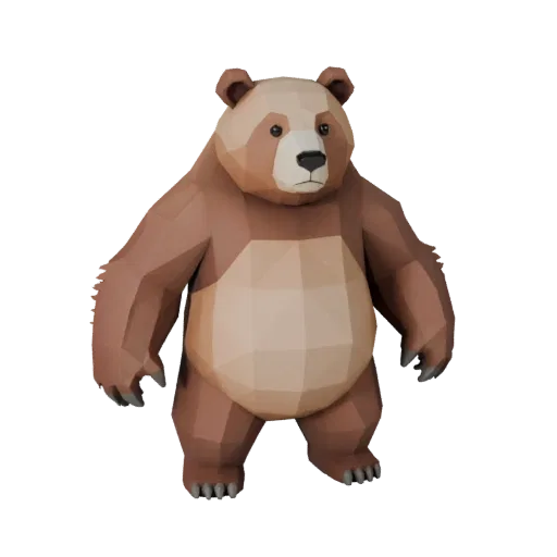 Low Poly Grizzly Bear 3D Model - Unity Game Asset with FBX