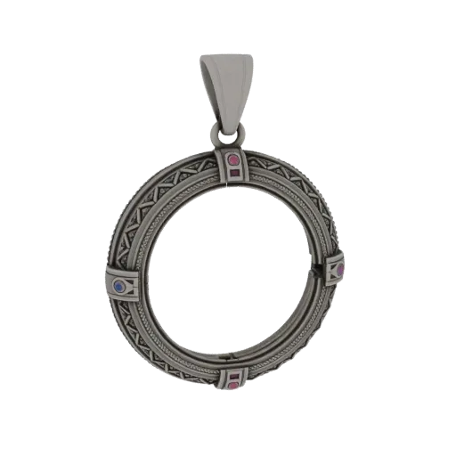 Ornate Locket scene ready 3D model, side view studio render, showing pendant silhouette and surface contrast.