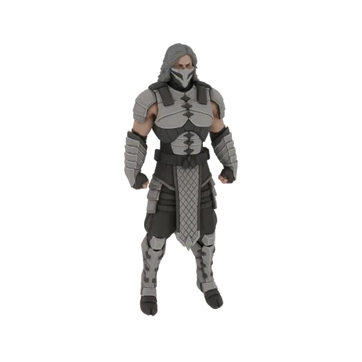 3D model of Sub-Zero from Mortal Kombat 11, wearing grey and black armor with a mask and grey hair.