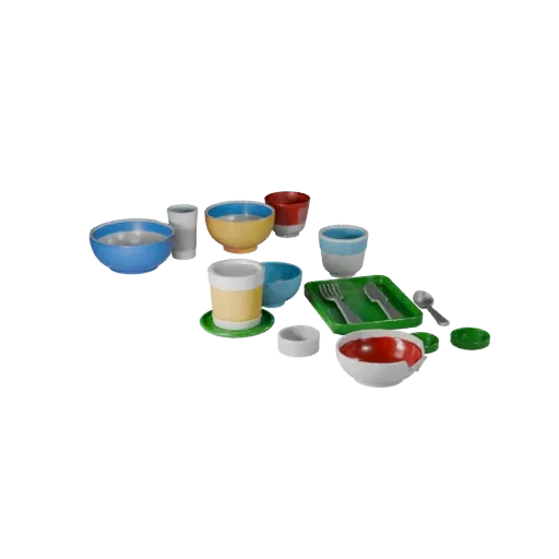Breakfast Salad Bowl Set Printable 3D model, isometric STL render, showing ceramic, arranged serving layout.