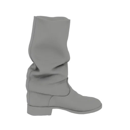 3D-Modell-Render eines einzelnen lässigen Lederstiefels, von der Seite vor weißem Hintergrund gezeigt.