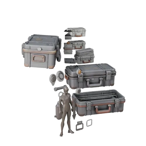 Utility Ammo Case Stylized 3D model, stylized isometric render, showing plastic, usable openings.
