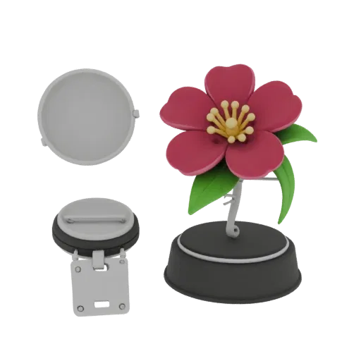 Floral Brooch product viz 3D model, turntable hero render, with clean topology and PBR shading on the brooch.