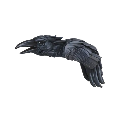 3D model of a gothic gargoyle raven with detailed feathers and an open beak, rendered against a white background.