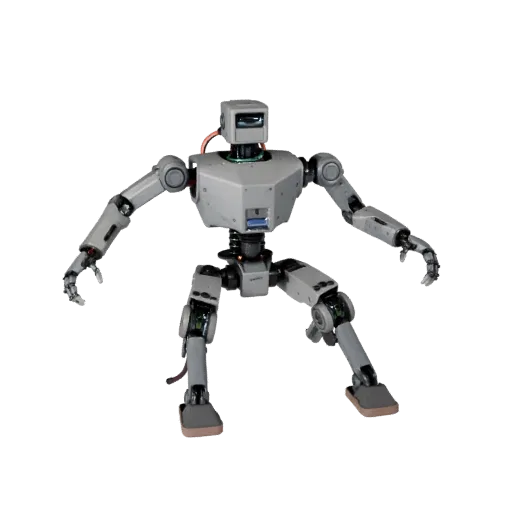 Modelo 3D Robô de Serviço Humanoide, vista frontal em três quartos, viewport do Unreal Engine, mostrando armações metálicas,