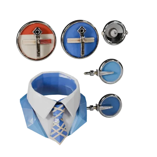 Round Tie Clip game ready 3D model, studio profile shot, highlighting cufflink seams, edges, and finish layers.