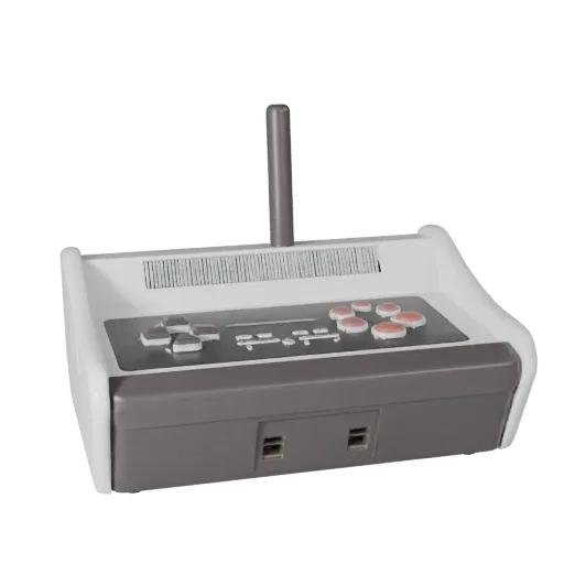 Retro Arcade Stick Realistic 3D model, three-quarter studio render, showing matte plastic, console proportions.
