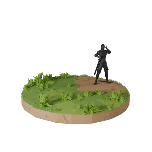 Forest Scenic Base low poly 3D model preview showing rim shape, three-quarter game view, height and ground texture