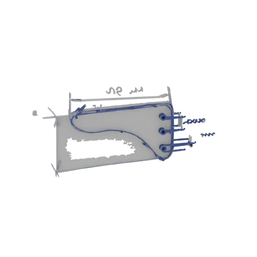3D model of an abstract geometric device with a light gray body and detailed blue wiring, set against a white background.